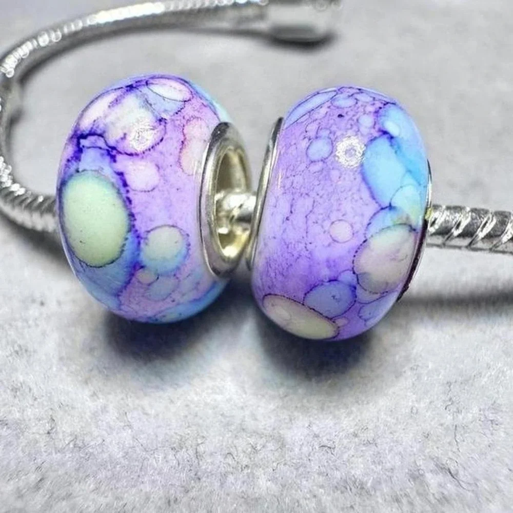 Purple Blue Swirl Bead Charm Bracelet fits PANDORA